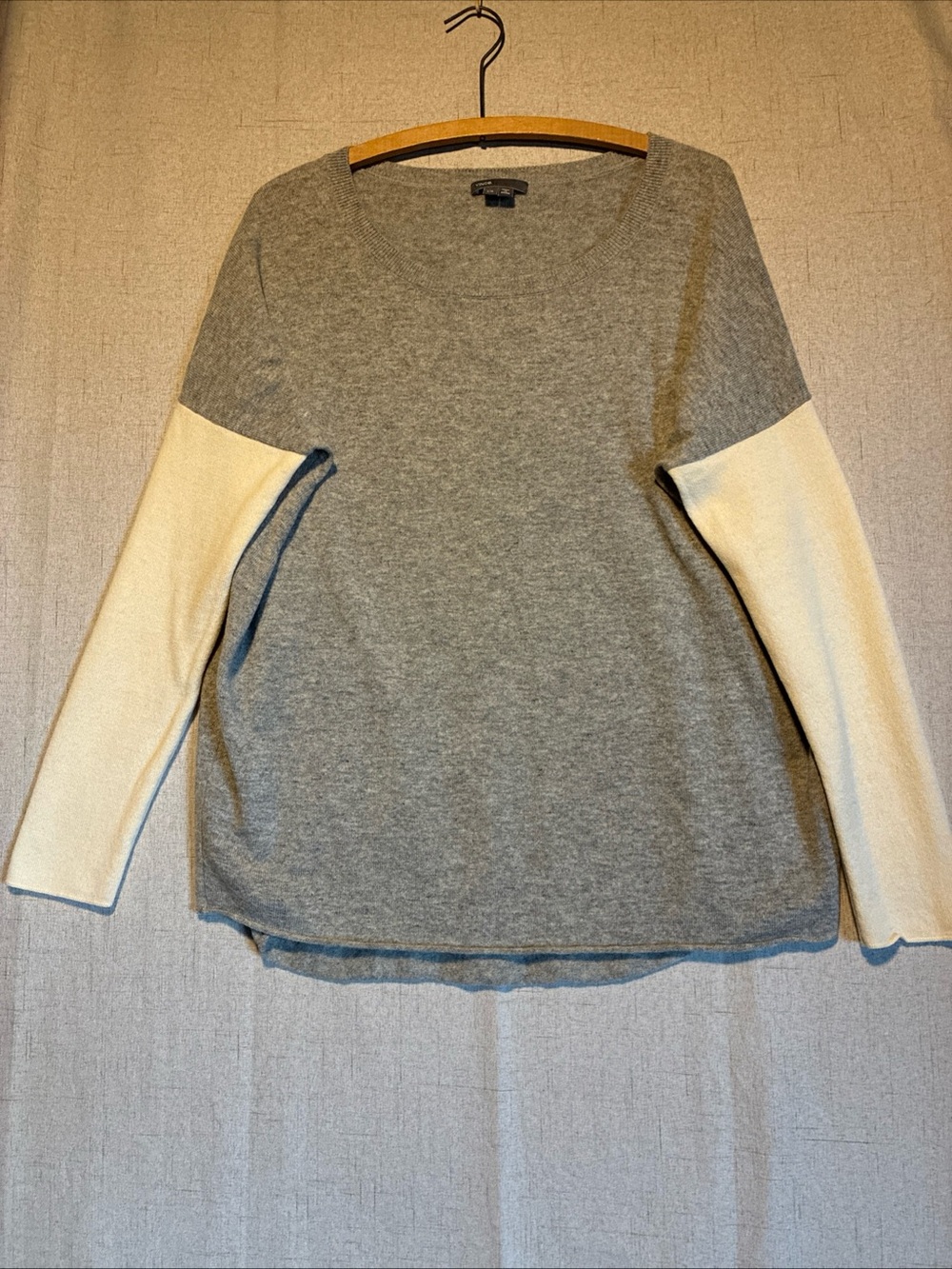 Vince Cashmere Wool Blend Womens Sweater XL Gray Ivory Relaxed Weekend Pullover
